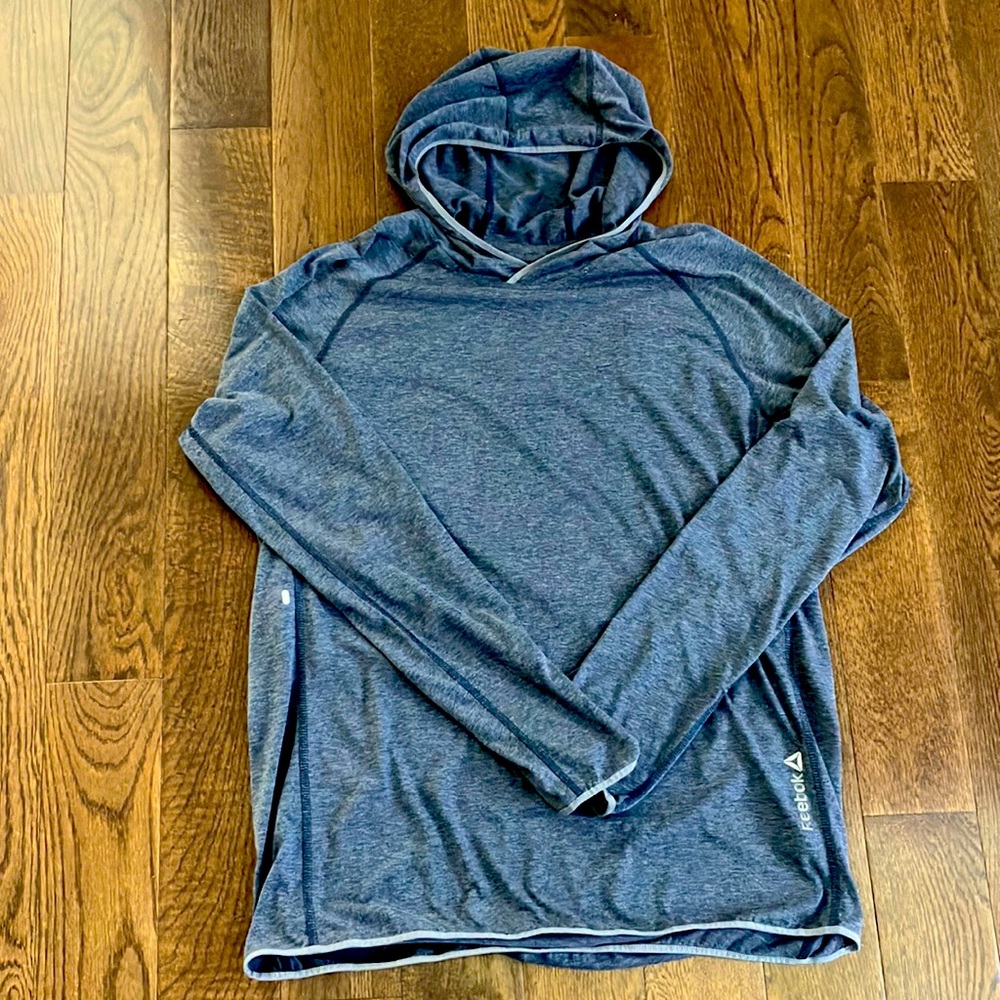 Men’s Reebok hoodie, charcoal gray.
